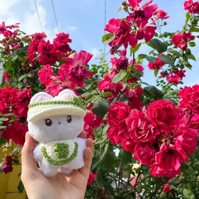 10cm 인형 네잎클로버 뜨개 인형옷 턱받이 썬캡