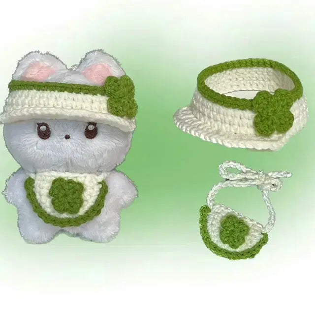 10cm 인형 네잎클로버 뜨개 인형옷 턱받이 썬캡