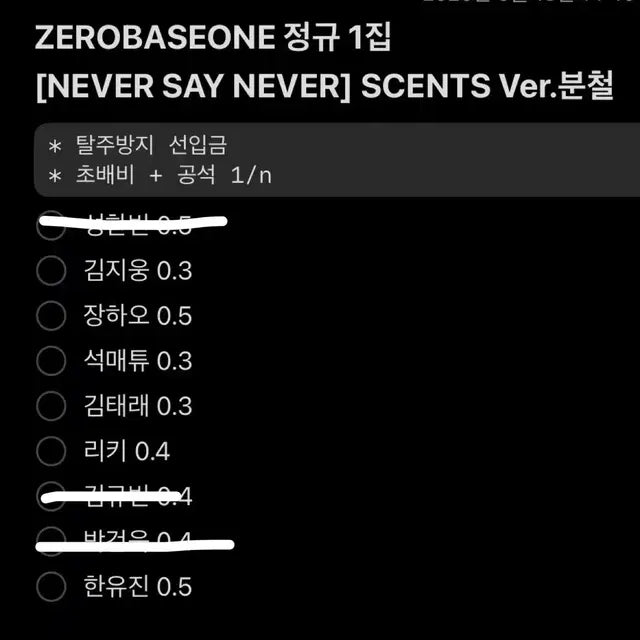 제로베이스원 정규1집 네버세이네버 scent ver. 분철