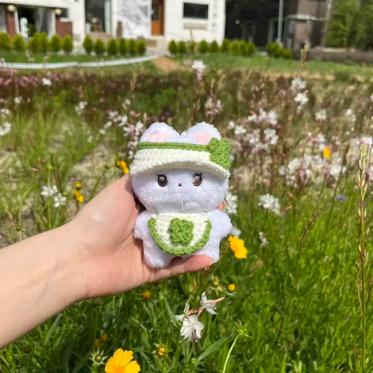 10cm 인형 네잎클로버 뜨개 인형옷 턱받이 썬캡