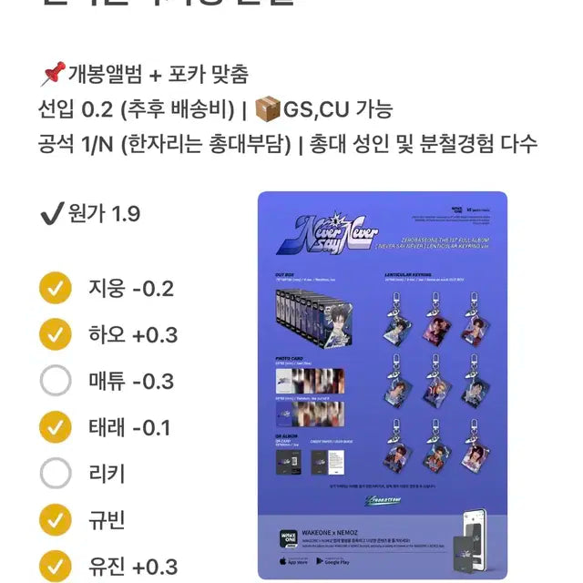 제베원 정규 렌티큘러키링앨범 분철