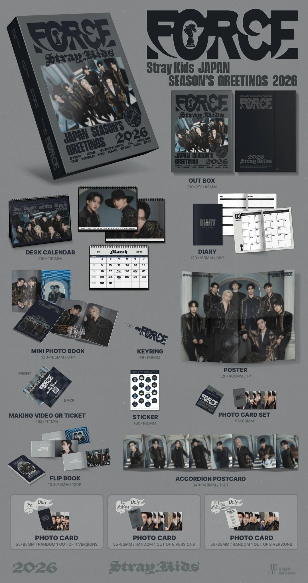 Stray Kids Europe Shipping JAPAN SEASON'S GREETINGS 2026 FORCE Fan Club FanClub FC version Bang Chan Lee Know Changbin Hyunjin Han Felix Seungmin I.N Wolf Chan LeeBit Dwaekki Jiniret Han Quokka BbokAri PuppyM Foxi.Ny  Karma Maxident Noeasy Oddinary Ate Five Star Pre-Order Benefit Album Photocard Lightstick Pop Up Shop Tokyo Seoul Japan Korea