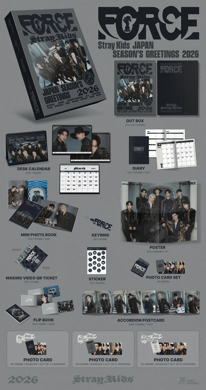 Stray Kids Europe Shipping JAPAN SEASON'S GREETINGS 2026 FORCE Fan Club FanClub FC version Bang Chan Lee Know Changbin Hyunjin Han Felix Seungmin I.N Wolf Chan LeeBit Dwaekki Jiniret Han Quokka BbokAri PuppyM Foxi.Ny  Karma Maxident Noeasy Oddinary Ate Five Star Pre-Order Benefit Album Photocard Lightstick Pop Up Shop Tokyo Seoul Japan Korea